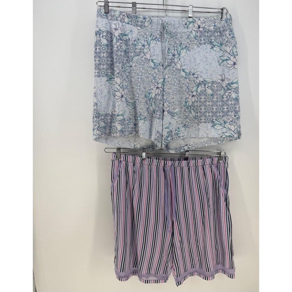 Jockey Pajama Shorts Women 3X Blue Purple Floral Striped 2 Pack Sleepwear Lounge